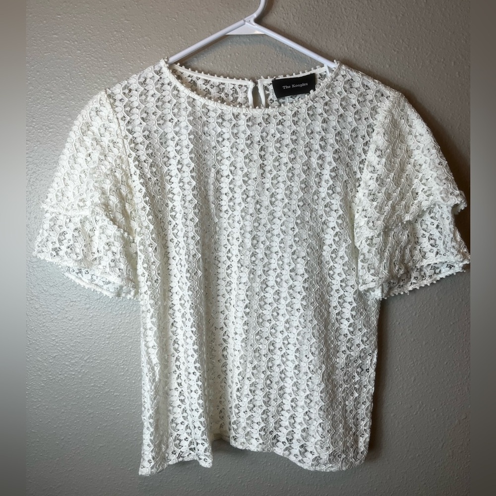 The Kooples White Lace Ruffle Shoulder Blouse Size XS